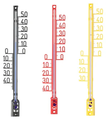 Produktbild von 3 Stück Gartenthermometer Set Kunststoff im Set in Schwarz Rot Gelb 16cm Temperaturanzeige -40 bis +50°C Analog Außen Innen Thermometer
