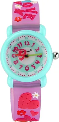 Produktbild von Kinder Uhr, Armbanduhr für Kinder Jungen und Mädchen, wasserdichte Analog Quarzuhr, 3D Cute Cartoon Uhr, Digitale Kinderuhr, Teaching Handgelenk Uhren mit Silikon Armband(Lila Liebe)