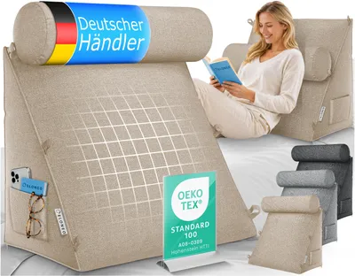 Produktbild von ELONEO Rückenkissen mit abnehmbarer Nackenrolle und Seitentasche, Rückenstützkissen mit waschbarem Bezug