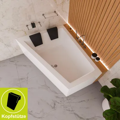 Produktbild von ECOLAM Badewanne Eckbadewanne 180x130 cm links Sfera Wanne für zwei Personen+ Kissen Kopfstütze Schürze Füße Ablauf Acrylwanne Zweisitzerbadewanne