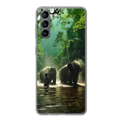 Produktbild von MuchoWow® Handyhülle Schutzhülle Hülle für Samsung Galaxy S21 Elefant - Wasser - Bäume - Grün - Tiere Silikon Softcase Handy Hülle - Softcase