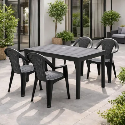 Produktbild von Garten Sitzgarnitur Gartenmöbel Outdoormöbel 5tlg Anthrazit Holzoptik