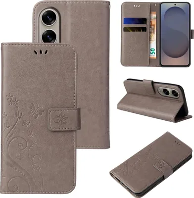 Collage of images showing a flip phone case from different angles and in use.