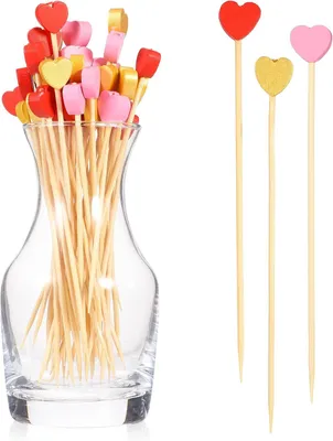 Imagen del producto de Palillos de dientes con diseño de hojas para aperitivos - Palillos de dientes con forma de corazón - Palillos de cóctel de 12 cm para el Día de San Valentín - Decoración para fiestas