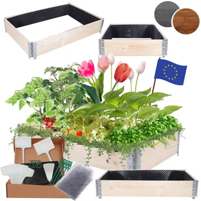 Produktbild von MODO24 Hochbeet Holz, Noppenfolie, Pflanzrahmen, Kräuterbeet, Gemüsebeet, Massivholz Kiefer, 20x120x80 cm, Natur Imprägniert, ZP10