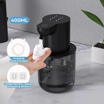 Produktbild von Automatischer Schaumseifenspender 500 ml, berührungslos mit Infrarot-Sensor, wiederaufladbar, Wandmontage, IPX5 – Schwarz C