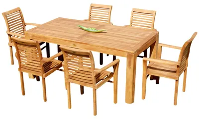 Produktbild von ALEOS. Teak Set: Gartengarnitur Bigfuss Tisch 180x90 cm + 6 Sessel ALPEN Teakholz Holz