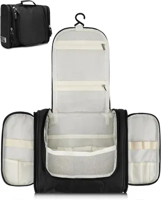 Immagine prodotto di Borsa da toilette da appendere - Grande borsa da viaggio - Organizzazione per viaggi - Con gancio pratico - 24 x 20 x 10 cm - Nera