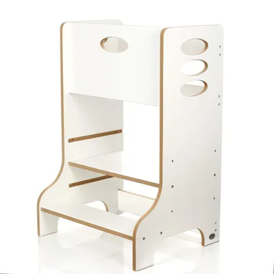 Produktbild von Kids Helper Doppel Lernturm Weiß Montessori Küchenhelfer Geschwister Kindermöbel MDF