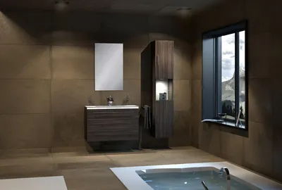 Produktbild von Badmöbel Set 3tlg Spiegel Waschtisch 90 cm trüffeleiche Davos, KI-generiertes Bild