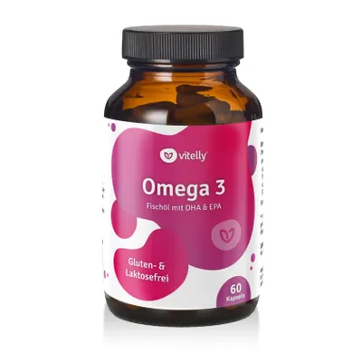Obrázek produktu pro Omega 3 – rybí olej s DHA a EPA – vysoké dávkování – 60 tobolek – 1000 mg rybího oleje s vitamínem E – funkce srdce a ochrana buněk