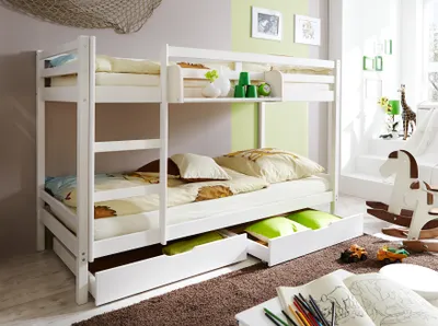 Produktbild von Etagenbett Doppelbett Rene inkl. Schubkasten Kiefer massiv Weiss