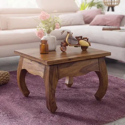Image de FineBuy Opium Table basse 60 x 40 x 60 cm Sheesham bois massif bois véritable Table de salon carrée marron Table basse d'appoint Table de salon