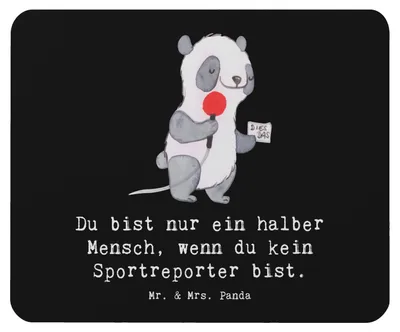 Produktbild von Mr. & Mrs. Panda Mauspad Sportreporter Herz - Schwarz - Geschenk, Mouse Pad, Mousepad, pc, laptop