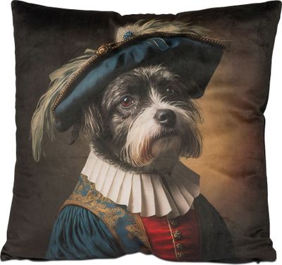 Samt-Kissen Hund Adel 45x45cm Dekokissen Sofakissen Terrier Zierkissen