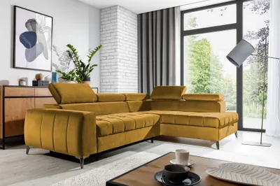 Produktbild von Ecksofa Schlafsofa Sofa AGNESA Stoff Salvador Honiggelb Ottomane Rechts