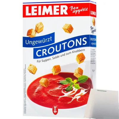 Produktbild von Leimer Croutons Natur ungewürzt für Suppen Salat und zum Knabbern (100g Packung) + usy Block