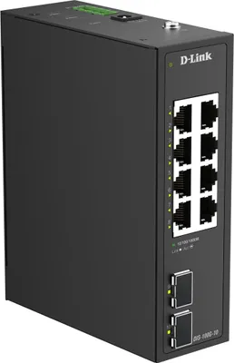 Imagen del producto de Switch industrial Gigabit D-Link DIS-100G-10, con 10 puertos: 4 puertos RJ45 y 2 puertos SFP
