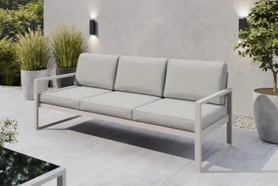 Produktbild von Margaret Hadas24 Gartensofa 3 Sitzer Outdoor Madera Lounge Couch Terrasse wetterfest Balkonmöbel Sitzbank mit Lehne, Gartenmöbel kaschmir, hellgrau