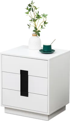 Produktbild von Relaxdays Kommode, HxBxT: 56 x 50 x 40 cm, 3 Schubladen, Schlafzimmer, Flur, Kleidung, Bücher, Nachtttisch, weiß/schwarz