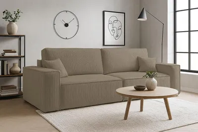 Produktbild von VENASI HUGO Polstersofa mit Schlaffunktion und Bettkasten Couch Sofa Cord Bettsofa Schlafsofa Braun