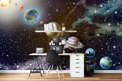 Produktbild von DECO WALLS Fototapete Kinderzimmer Kosmos und Planeten - Außergewöhnliche Haltbarkeit XXL 197x296 cm