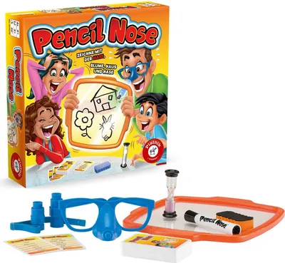 Image de Jeu Pencil Nose Dessine avec ton nez une fleur une maison et un lapin