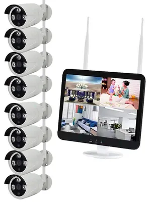 Image de Kit de vidéosurveillance Wi-Fi 3 en 1, 3 MP, Ultra HD, 8 caméras sans fil, enregistreur intégré au moniteur