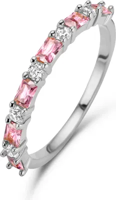Produktbild von Neu Bling 9NB-1074-54 Silber Ring mit Zirkonia - Größe 54 - 2 mm breit - Baquette und rund - weiß und rosa - Silber