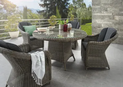 Produktbild von Destiny Sitzgruppe MALAGA LUNA 4x Sessel + Tisch Ø120x75cm, vintage grau