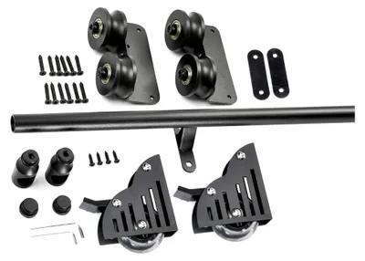 Produktbild von Schiebeleiter-Hardware-Set mit Bodenrolle und schwarzem Metallstahlrohr, für rollende Bibliotheksleitern von 3,3 bis 26 Fuß
