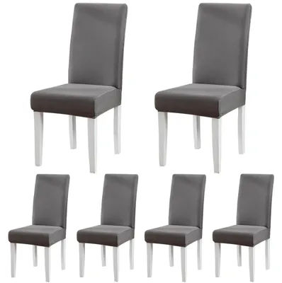 Produktbild von Stuhlhussen Jacquard 6er Set Dunkelgrau für Esszimmer Schwingstühle Universal Stretch Hussen