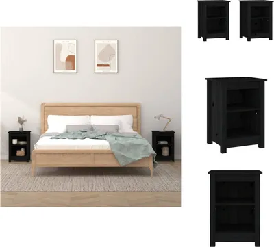 Produktbild von vidaXL Nachttische 2 Stk. Schwarz 40x35x55 cm Massivholz Kiefer -  Nachttische