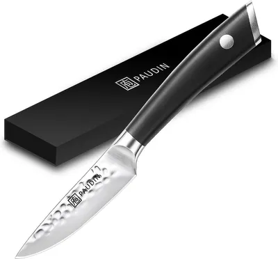 Zdjęcie produktu dla PAUDIN HP6 nóż do obierania 9 cm -Nóż w stylu japońskim - Wysokiej jakości stal węglowa - Młotkowany - Niezwykle ostry i ergonomiczny do precyzyjnego cięcia