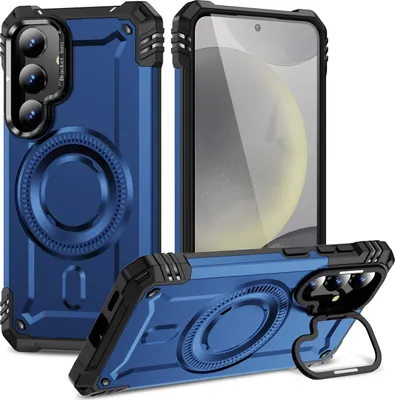Image de Etui magnétique pour Samsung Galaxy S24+, étui de protection militaire robuste avec support d'anneau pour appareil photo Bleu
