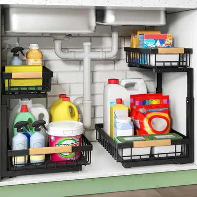 Produktbild von 2er Set Unter der Spüle Organizer - 2-lagig - Metall - Küchenaufbewahrung