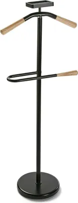 Produktbild von Modernes Multifunktionales Nachttisch mit 2 Kleiderhaken für Herrenbekleidung - Holz und Metall - 108 x 44 x 25 cm - Schwarz