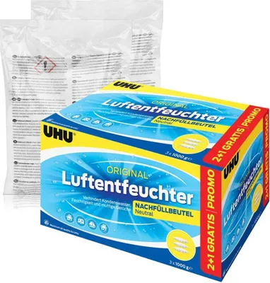 Produktbild von UHU original Luftentfeuchter Nachfüllbeutel 1000g - Duftneutral (5er Pack)