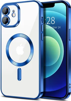 Immagine prodotto di Custodia magnetica trasparente per iPhone 12, compatibile con MagSafe, custodia protettiva galvanica con protezione della fotocamera Blu