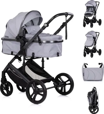 Produktbild von Chipolino Kinderwagen 2 in 1 Amore Getränkehalter Wickeltasche Fußabdeckung Korb hellgrau