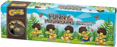Obrázek produktu pro Mini sušenky s čokoládovou příchutí Funny Mushrooms 100g MHD:17.05.2025