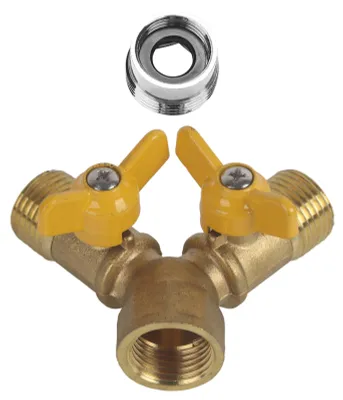 Produktbild von G1/2 Messing Gartenbewässerung 2-Wege-Doppelhahn-Schlauchadapter Dual-Wasserhahn-Anschluss