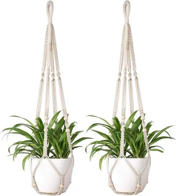 Immagine prodotto di Decorazione per piante in macramè di cotone, 2 pezzi, cesto, ganci per fiori, supporto per piante, 89 cm
