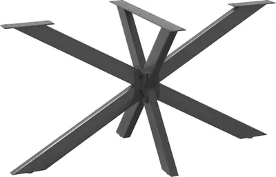 A dark gray spider-shaped table base made of steel, shown against a white background.