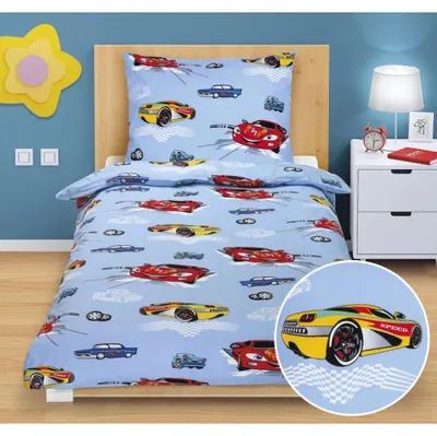 Immagine prodotto di Biancheria da letto in cotone per bambini, taglia junior - 140x200 cm. Coperta - 70x90 cm - colore blu