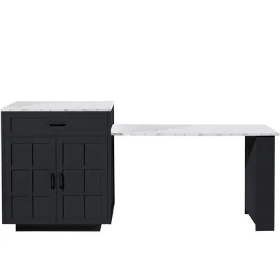 Produktbild von Flieks ausziehbarer Esstisch Bartisch, Küchentisch mit 2 Schubladen und 4 Fächern, Esszimmertisch mit Stauraum, multifunktionale Kücheninsel, Schwarz