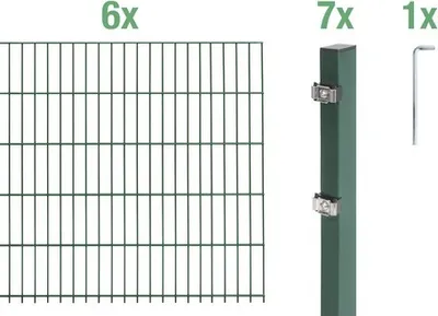 Obrázek produktu pro Alberts 648886 Doppelstabmattenzaun als 14 tlg. Zaun-Komplettset, grün, Höhe 100 cm, Länge 12 m