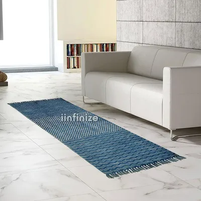 Imagen del producto de Alfombra de algodón hecha a mano, de 60x180 cm, con flecos, ideal para el salón