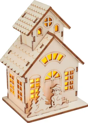 Produktbild von VBS Holzbausatz Haus mit Turm und Schneemann inkl. LED 15 Teile
