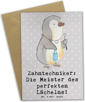 Produktbild von Mr. & Mrs. Panda Klappkarte Zahntechniker Lächeln - Grau Pastell - Geschenk, hochzeitskarten, Beruf, Zahntechnikerhandwerk, Grußkarten, jubiläumskarte, Grußkarte